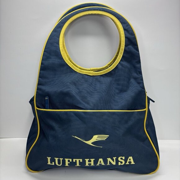 Vintage LUFTHANSA Airline Tote Bag Flight Hand Luggage Carry-On c. 1970s Pockets - Picture 1 of 16